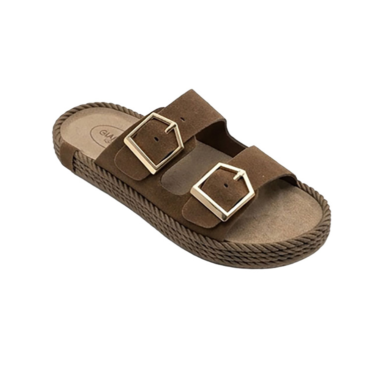 Giada Collection Ciabatta a due fibbie con plateau Marrone in Tessuto