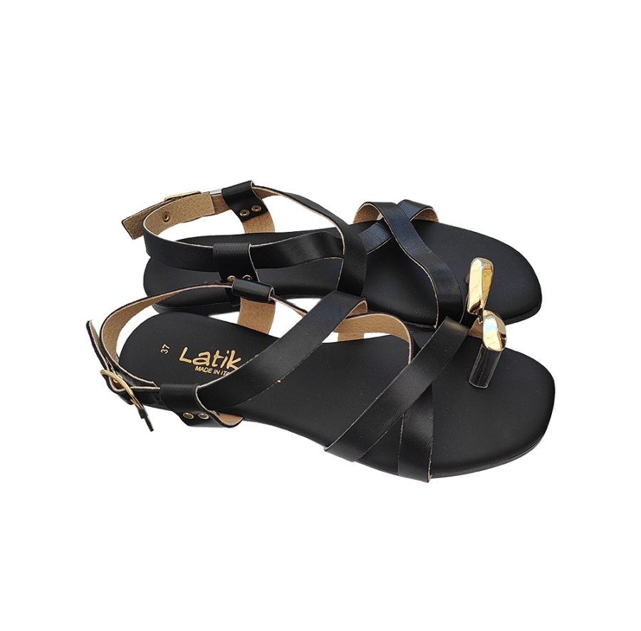 Latika Sandalo infradito con accessorio Nero in Pelle