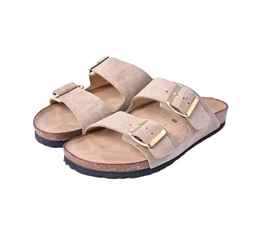 Latika Ciabatta a due fibbie Taupe in Crosta
