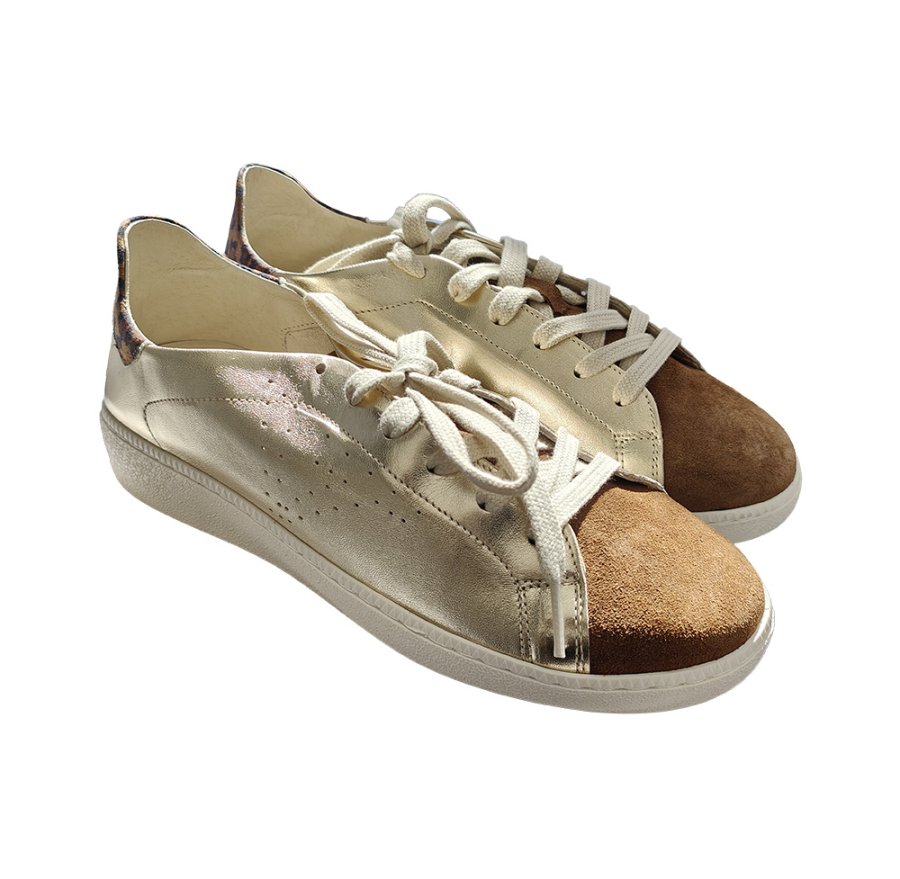 Latika Sneaker Platino/Date Leopardo in Pelle e Camoscio